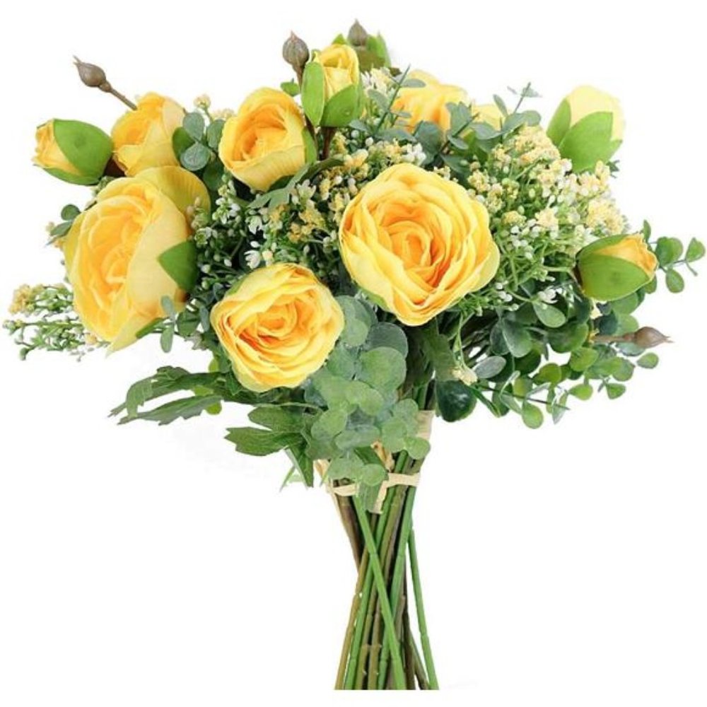 Artificial Fall Flowers 2Bundles Silk Peony Roses Babys Breath Eucalyptus Leaves
